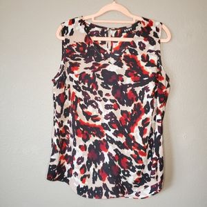 DKNY Leopard Print V-Neck Keyhole Top Sz M